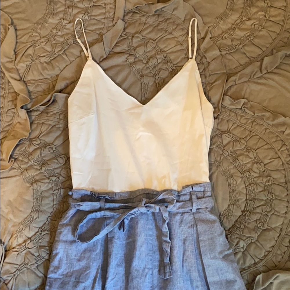 Adorable White Tank/Blue Short Romper